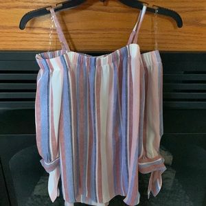Stripe off shoulder top with toes at end of sleeve size xs
